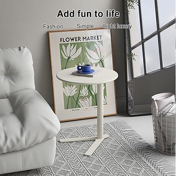 Round Storage End Table, Side Table for Couch Slide Under, C Table Sofa Side End Table for Living Room