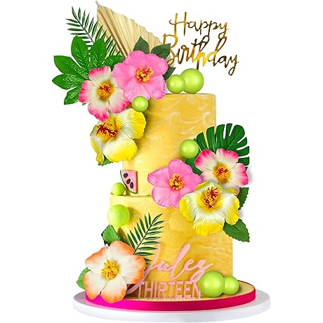 25 Piece Set of Hibiscus Cake Toppers for Aloha Vibes