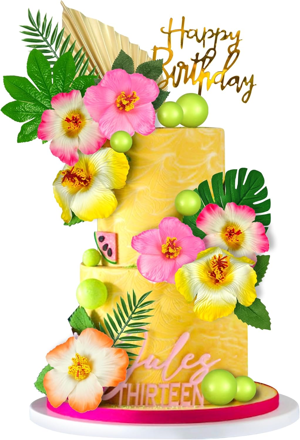 25 PCS Flower Cake Topper Hawaiian Cake Decorations with