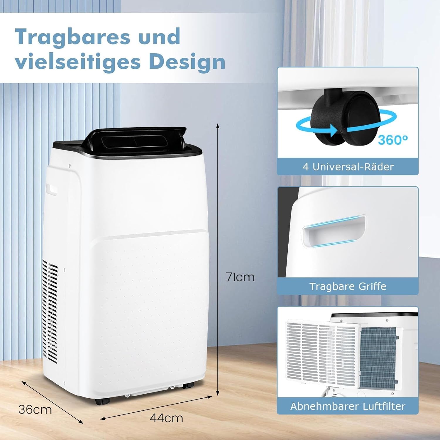 RELAX4LIFE Mobile Klimaanlage 14000BTU, Klimagerät mit Abluftschlauch