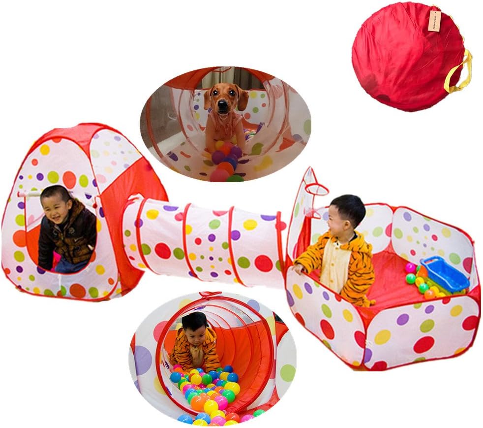 Baby Ball Pit Balls, SoulStore Kids Pop up Play House Tent Tunnel Pool Indoor and Outdoor Play Tent and Tunnel Easy Folding Cute Polka Dot 3 in 1 Play House Children's Playground with Zippered Storage Bag