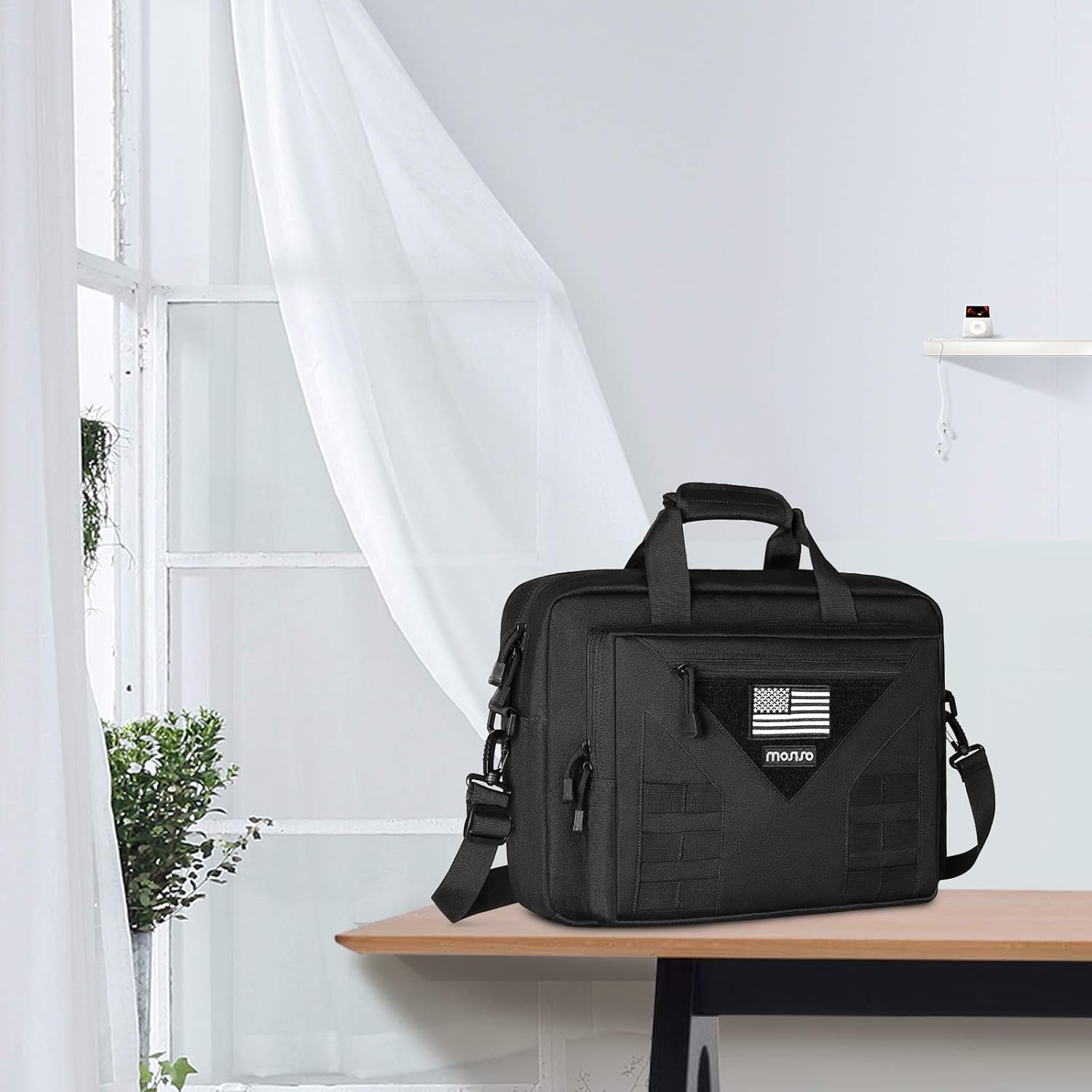 MOSISO Tactical Laptop Messenger Shoulder Bag, 15-16 inch Multifunctional Adjustable Large Notebook Carrying Sleeve Case Pockets, Black