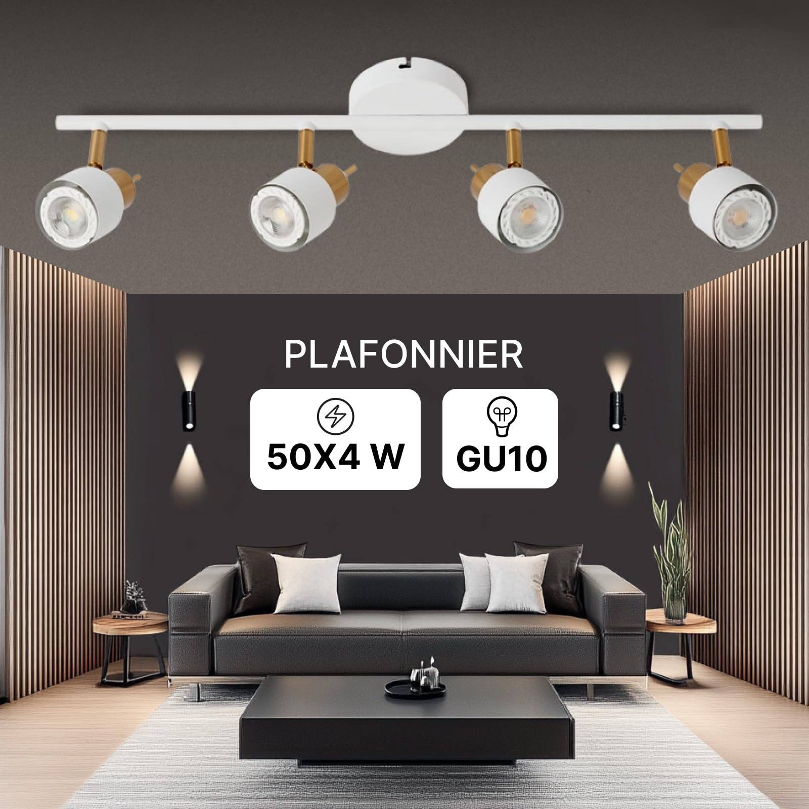 ARTE LAMP Plafonnier LED pour 4 ampoules avec abat-jour en métal noir pour cuisine, bureau ou maison