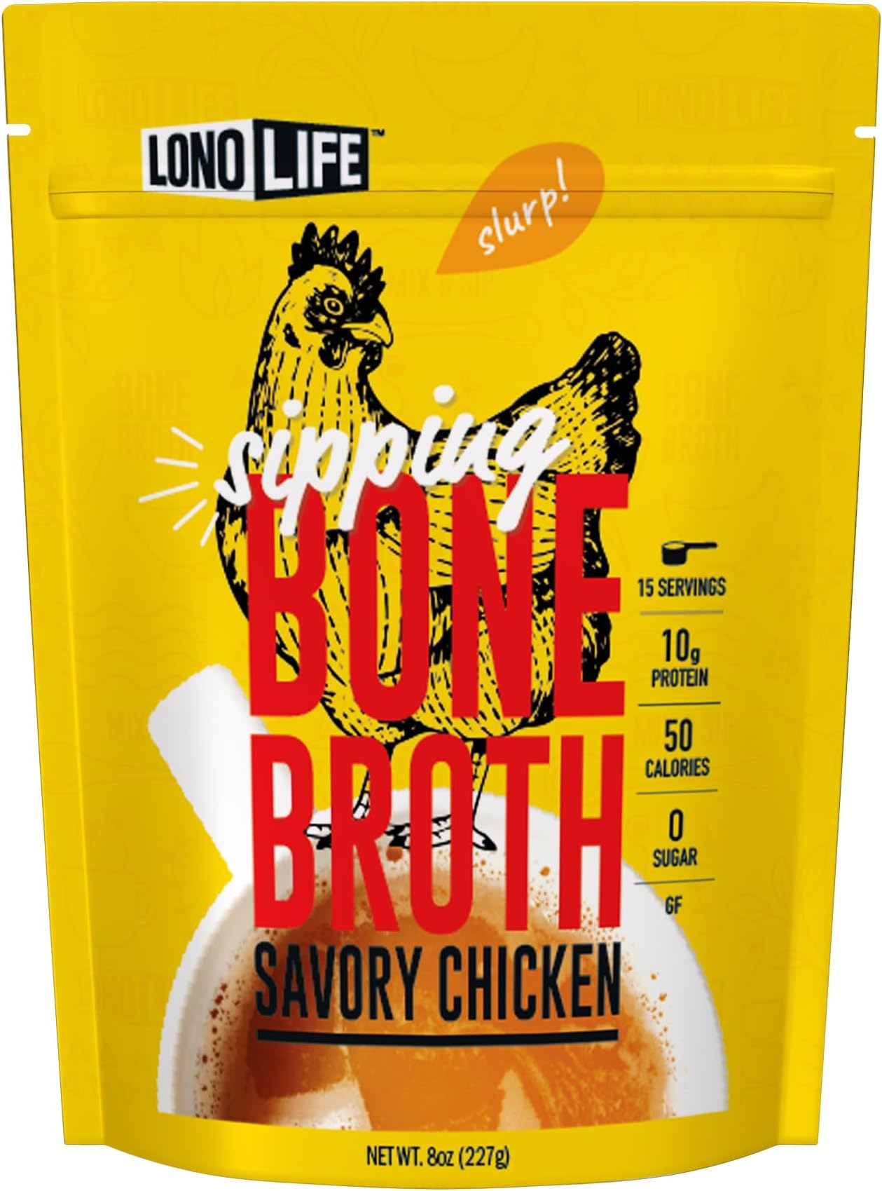 LonoLife Chicken Bone Broth Powder Mix | 10g Protein | Collagen-Rich, Keto & Paleo Friendly | Natural Ingredients | 8oz Bulk Container (15 Servings)