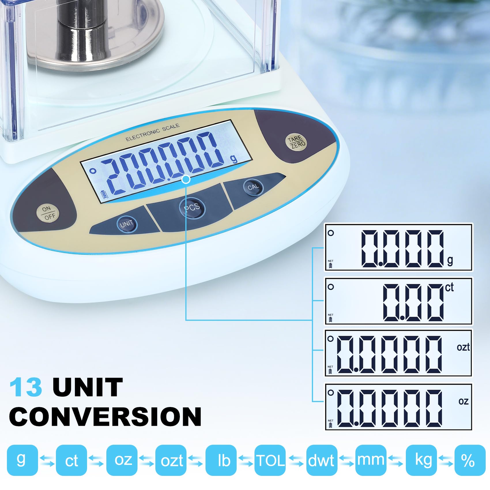 Báscula de laboratorio de 500 g x 0,001 g, balanza analítica precisa de alta precisión con parabrisas, báscula científica electrónica de laboratorio de precisión digital (con peso de calibración de