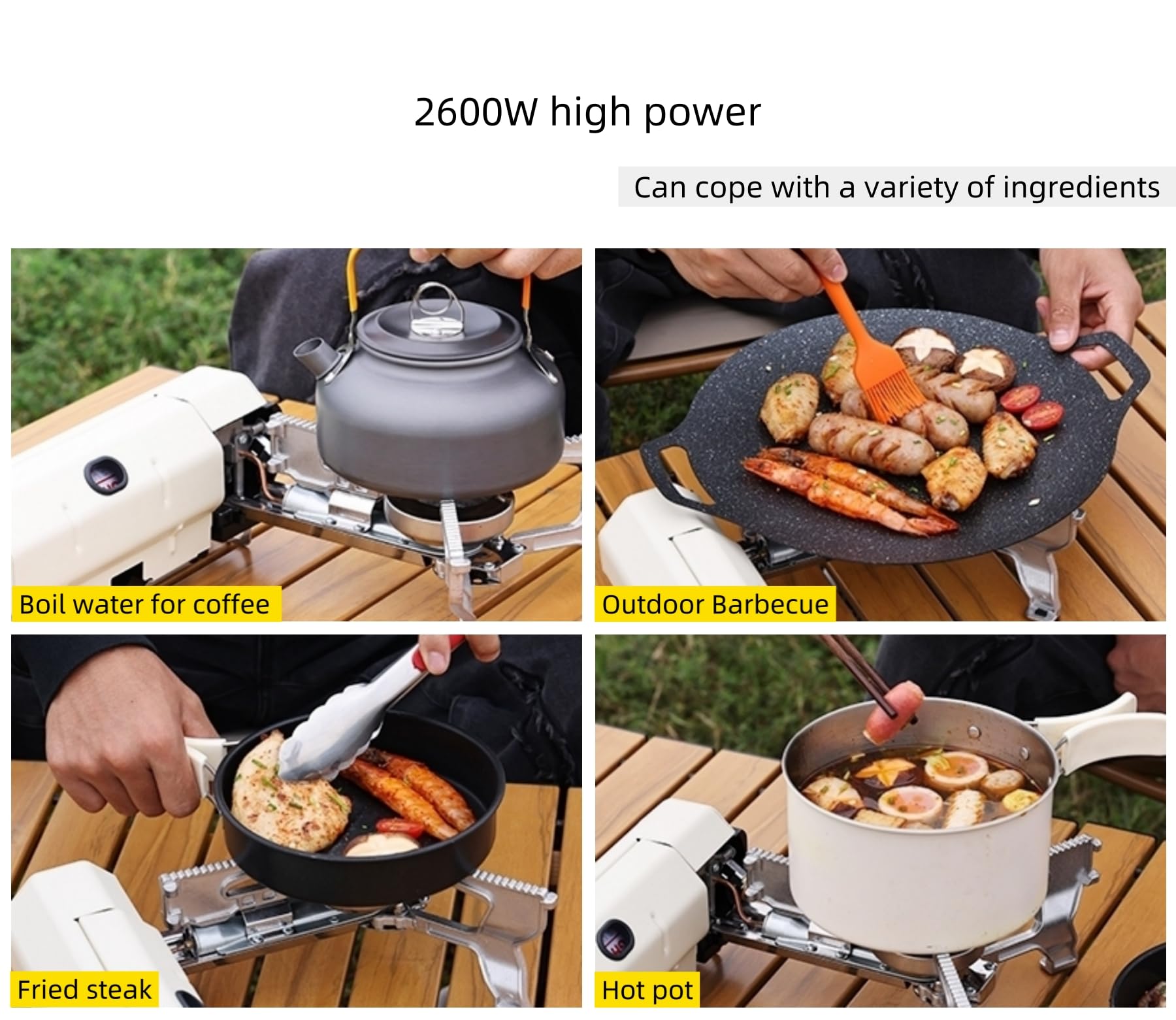 Camping Gas Portatil, Mini Hornillo Camping Gas, Estufa de Camping, 2600W Mini Estufa Plegable a prueba de viento con Encendido Piezoeléctrico para Camping, Picnic, Potencia de fuego ajustable.
