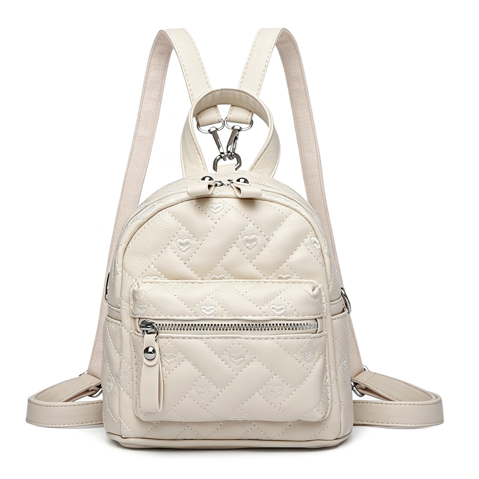 Mini Quilted PU Skóra Convertible plecak, lekki 4-Way Crossbody Satchel Daypack torba na ramię dla kobiet,White