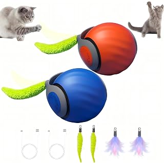 2026 Newly upgraded Version 3.0 Cat Toys,Interactive Cat Toys for Indoor Cats,Automatic Cat Toy, Interactive Cat Toy,Smart 3.0 Pet Toys, Electronic Rollerball Pet Chase Toys (Blue + Orange - 2 Pieces) - Amazon product rated Grade A