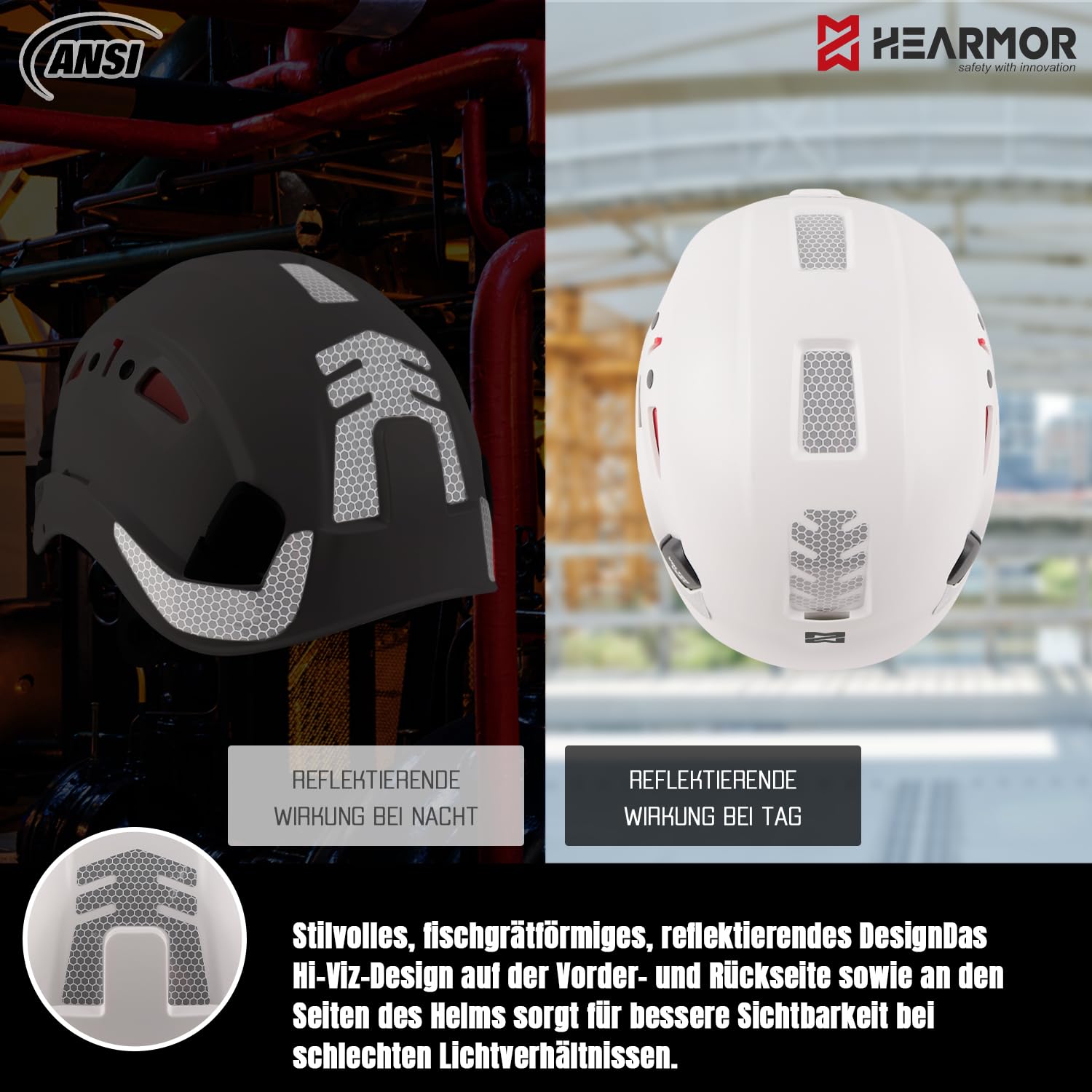 HEARMOR 3-in-1 Schutzhelm mit Gehörschutz und Visier, EN 397 zertifizierter Arbeitshelm für Forst-, BAU- und Kletterarbeiten, inklusive tragbarer Tasche und kühlender Helmeinlage