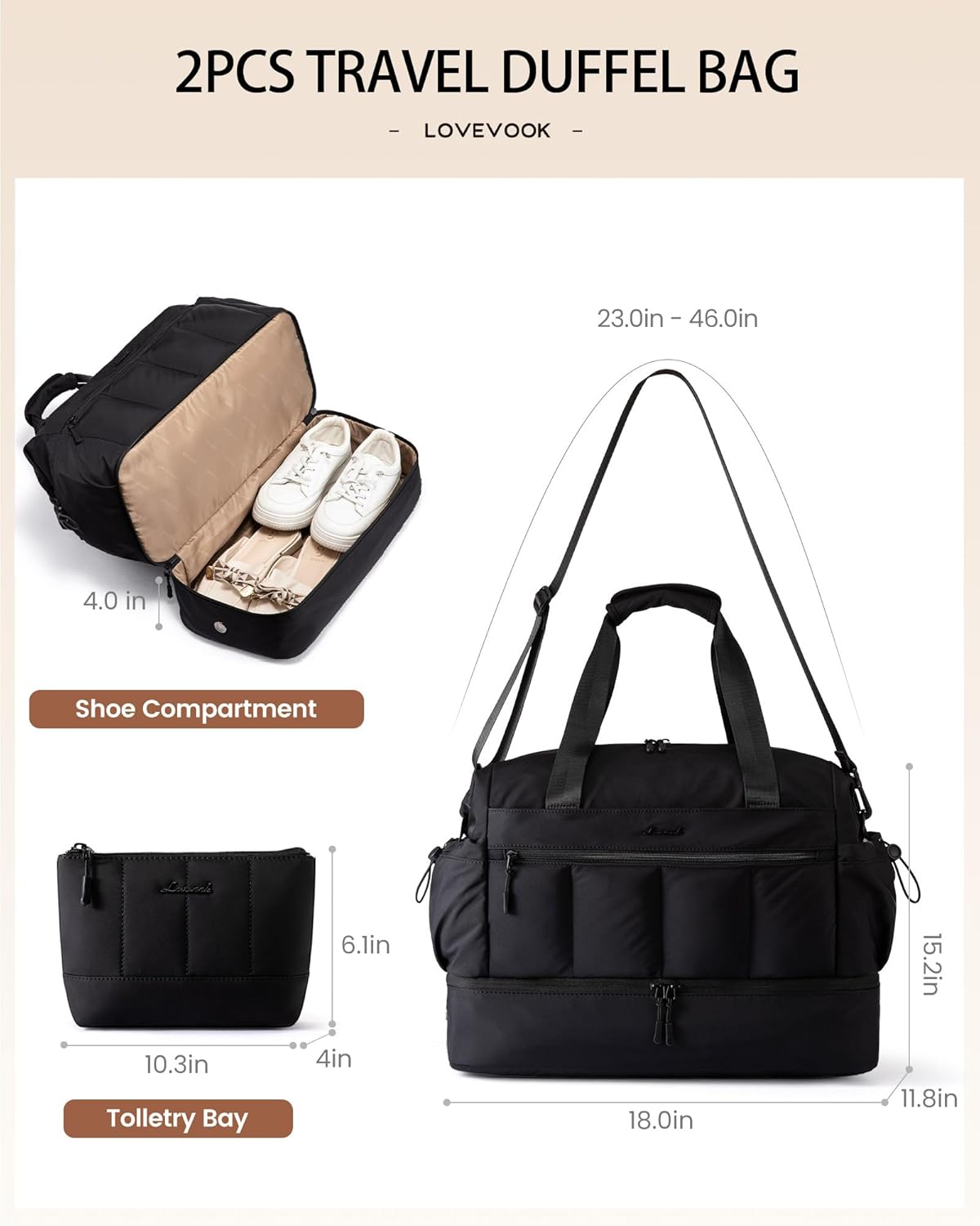 LOVEVOOK Weekender Bags for Women, Travel Duffel Bag, Large Overnight Bags with Shoe Compartment, 38L Carry on Gym Hospital Bag with Wet Pocket, 2 Pcs - Image 5