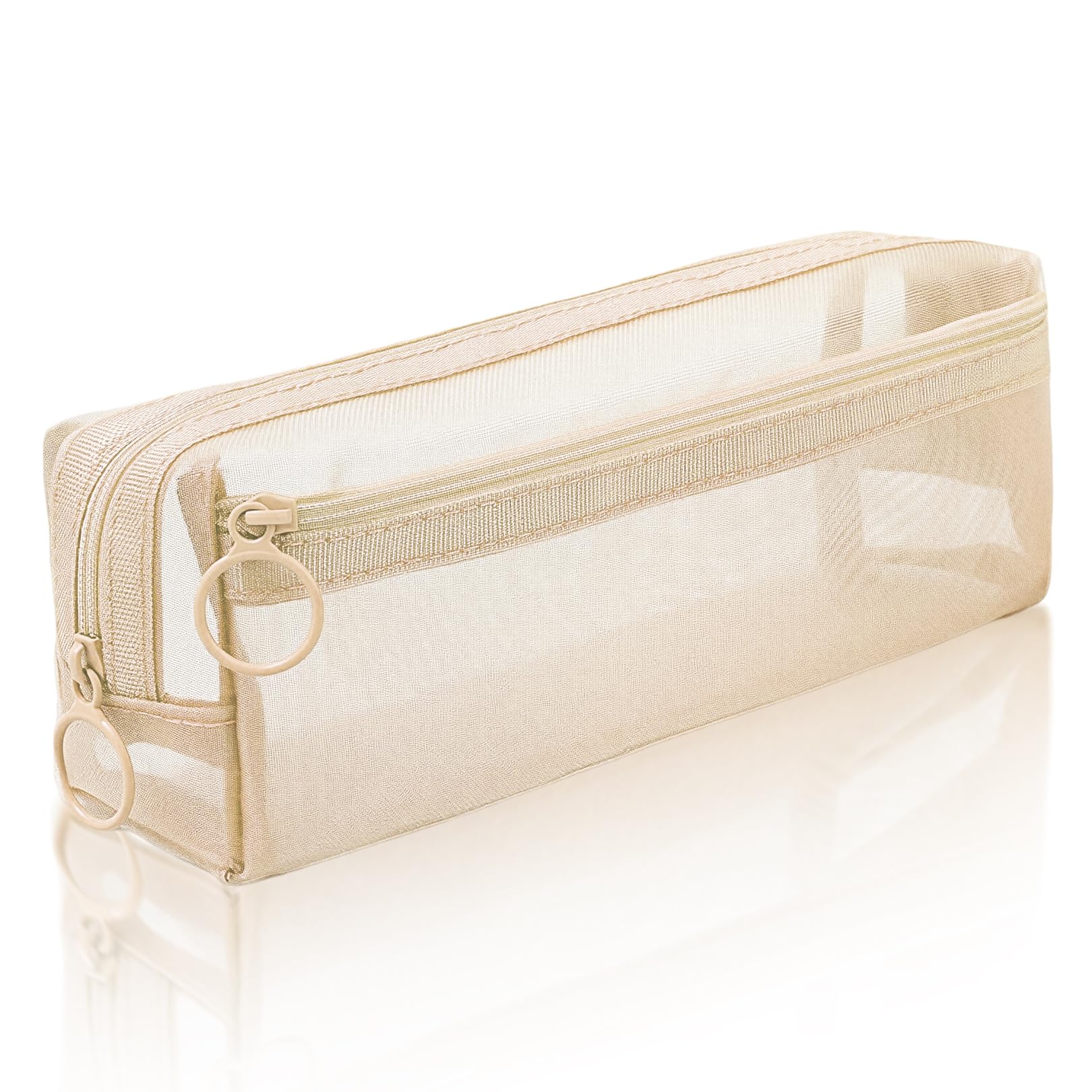Pryon Clear Pencil Case,School Pouch Large Capacity Aesthetic Pen Mesh Cases Pencilcase Cute Transparent Makeup Organizer Secondary Stationery Supplies Compartments Bags,for Boys Girls Women (Cream)