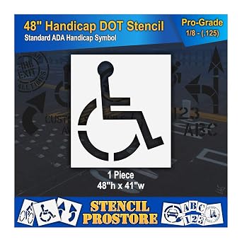 Pavement Stencils - 48 inch - Handicap - ADA Stencil - 48" x 41" x 1/8" 128 mil - Pro-Grade