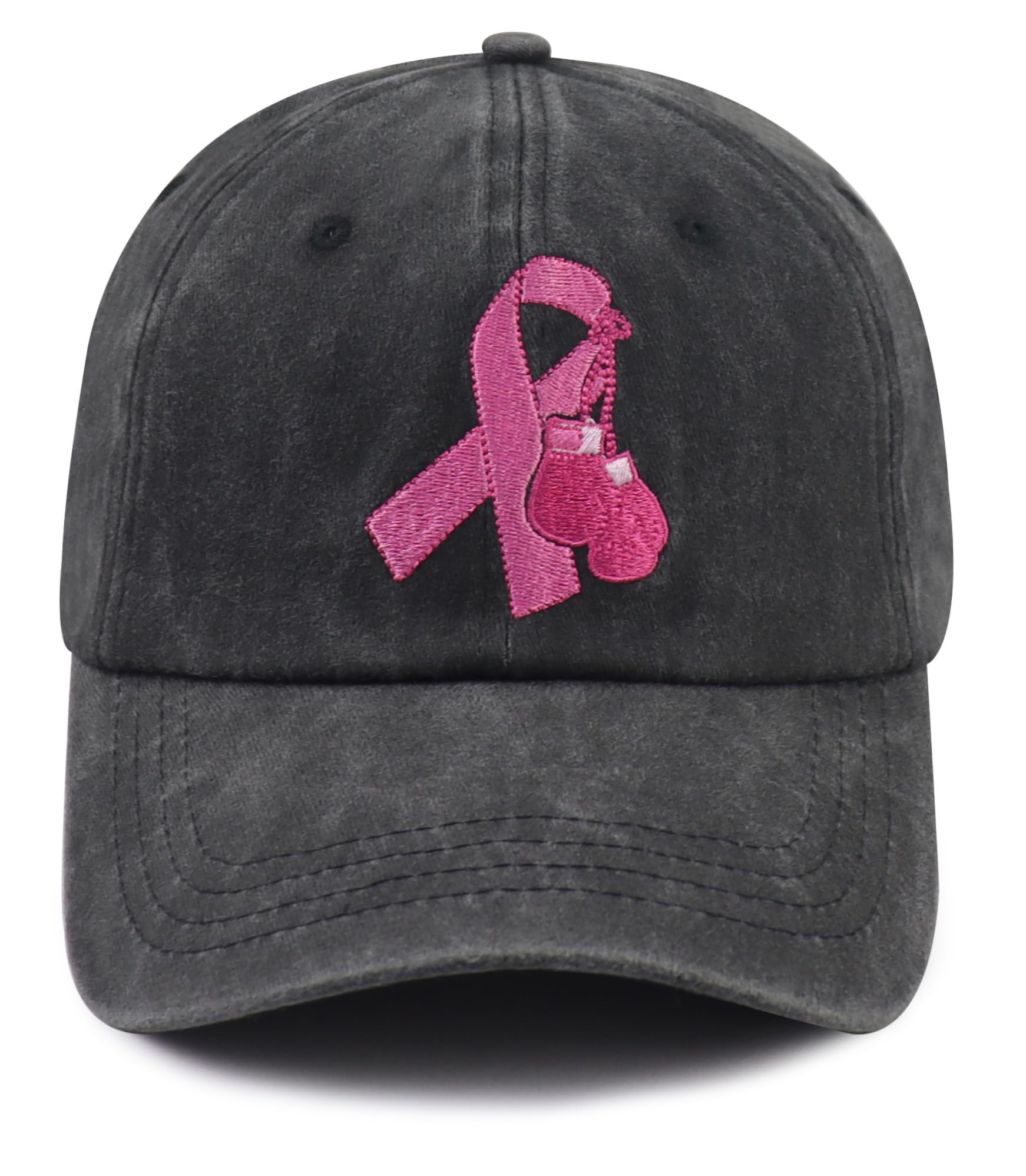 Women's Breast Cancer Awareness Accessories Hat, Embroidered Pink Ribbon Boxing Baseball Cap
