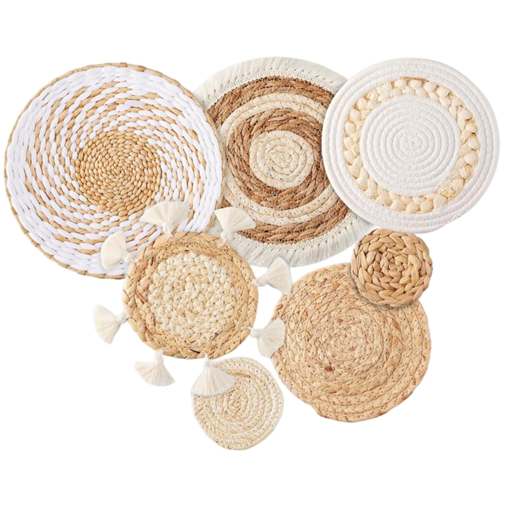 Panier mural boho : ensemble de 7 tentures en macramé et paille