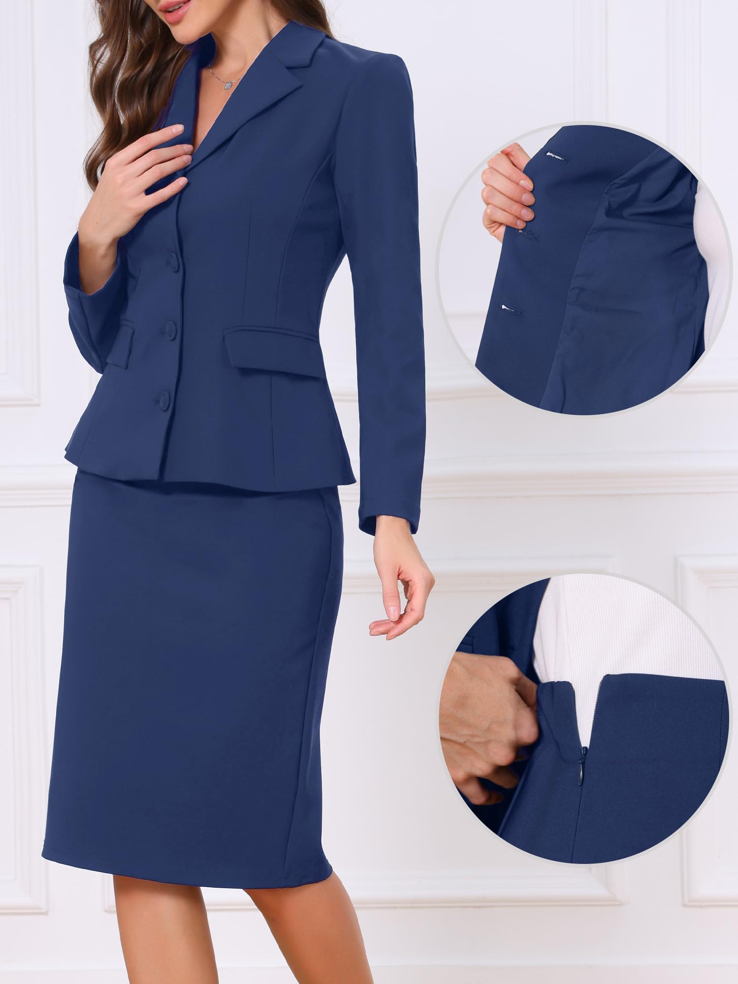 Allegra K Donna Tailleur Gonna Blazer Revers Gonna Tubino 2 Pezzi