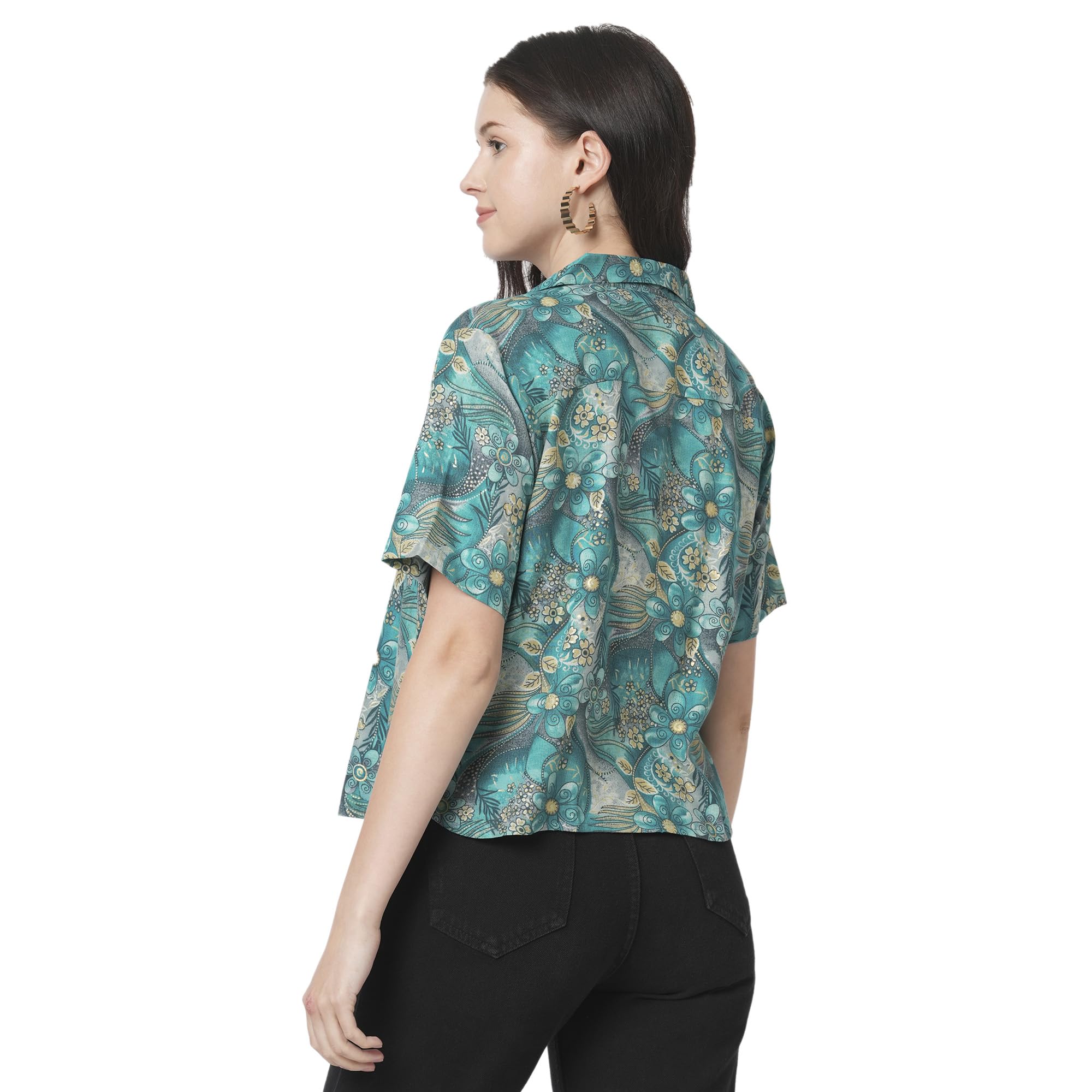 Go.4.it Women's Rayon Fabric Stripe & Plain Mix-n-Match Casual Top (in, Alpha, 2XL, Regular, Peacock) - Image 5 thumbnail
