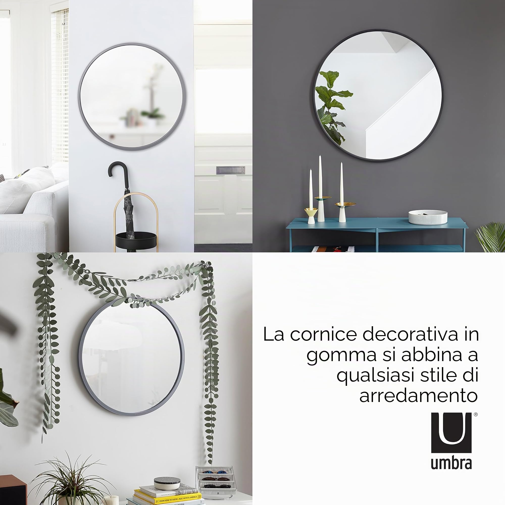 Umbra Hub Specchio da parete ovale, 46x61 cm, Nero