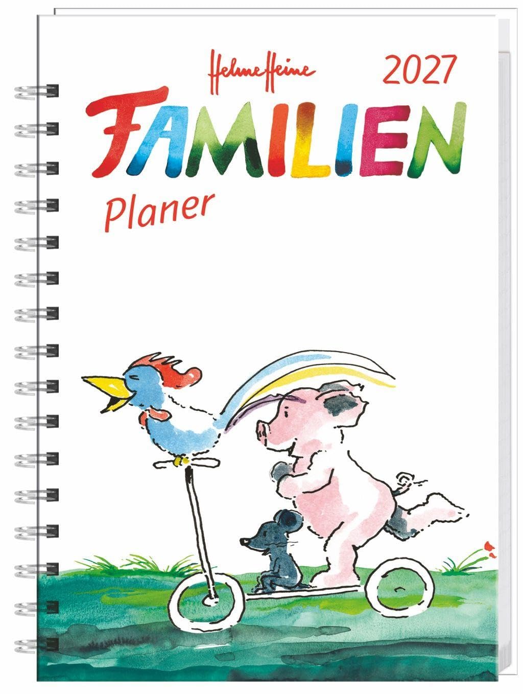 Helme Heine: Familienplaner-Buch A5 2027: Familienkalender mit 5 Spalten. Liebevoll illustrierter Buch-Kalender mit Einstecktasche und Schulferien. Terminplaner mit 160 Seiten.