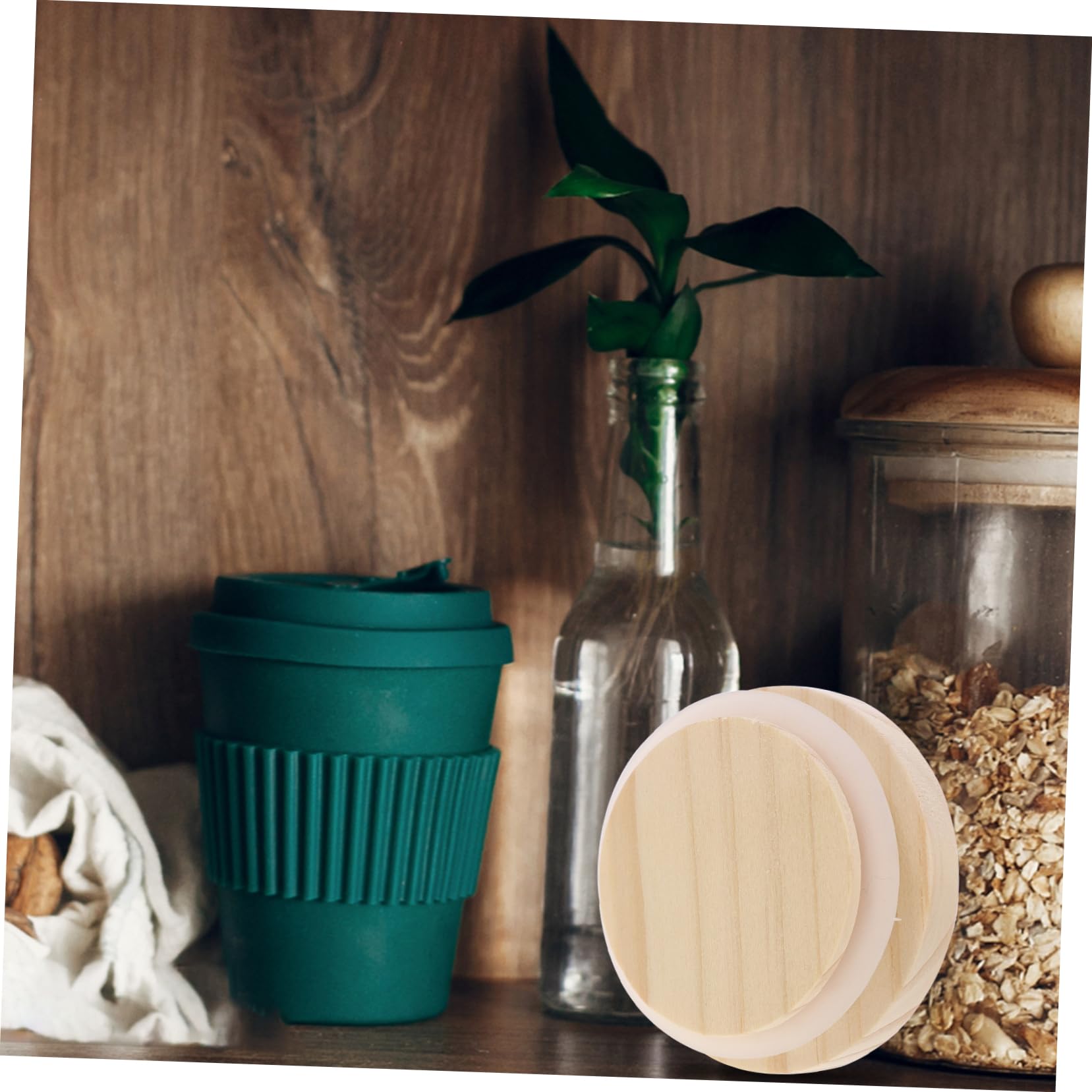 NAMOARLY 6 Pack Round Wooden Lids Cup Sealing Covers Smooth Polished for Easy Handling