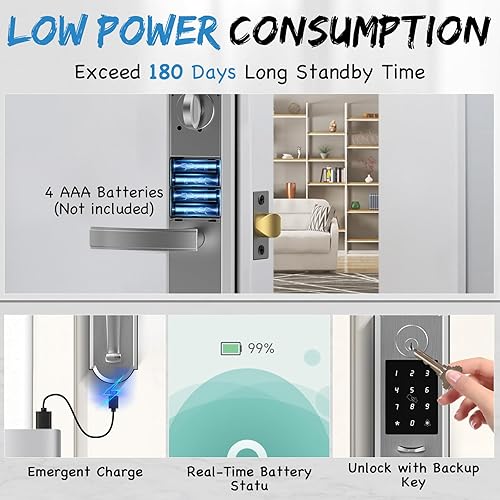 Miniatura 5 de Eseesmart Juego de cerraduras de puerta delantera, cerrojo de cerradura de puerta de entrada sin llave con juego de asa, cerraduras inteligentes