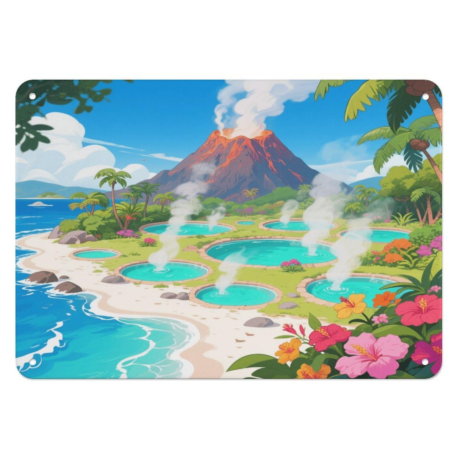 Fekiloot Style Hot Spring Volcanic Island Wall Decor Iron Painting Metal Sign