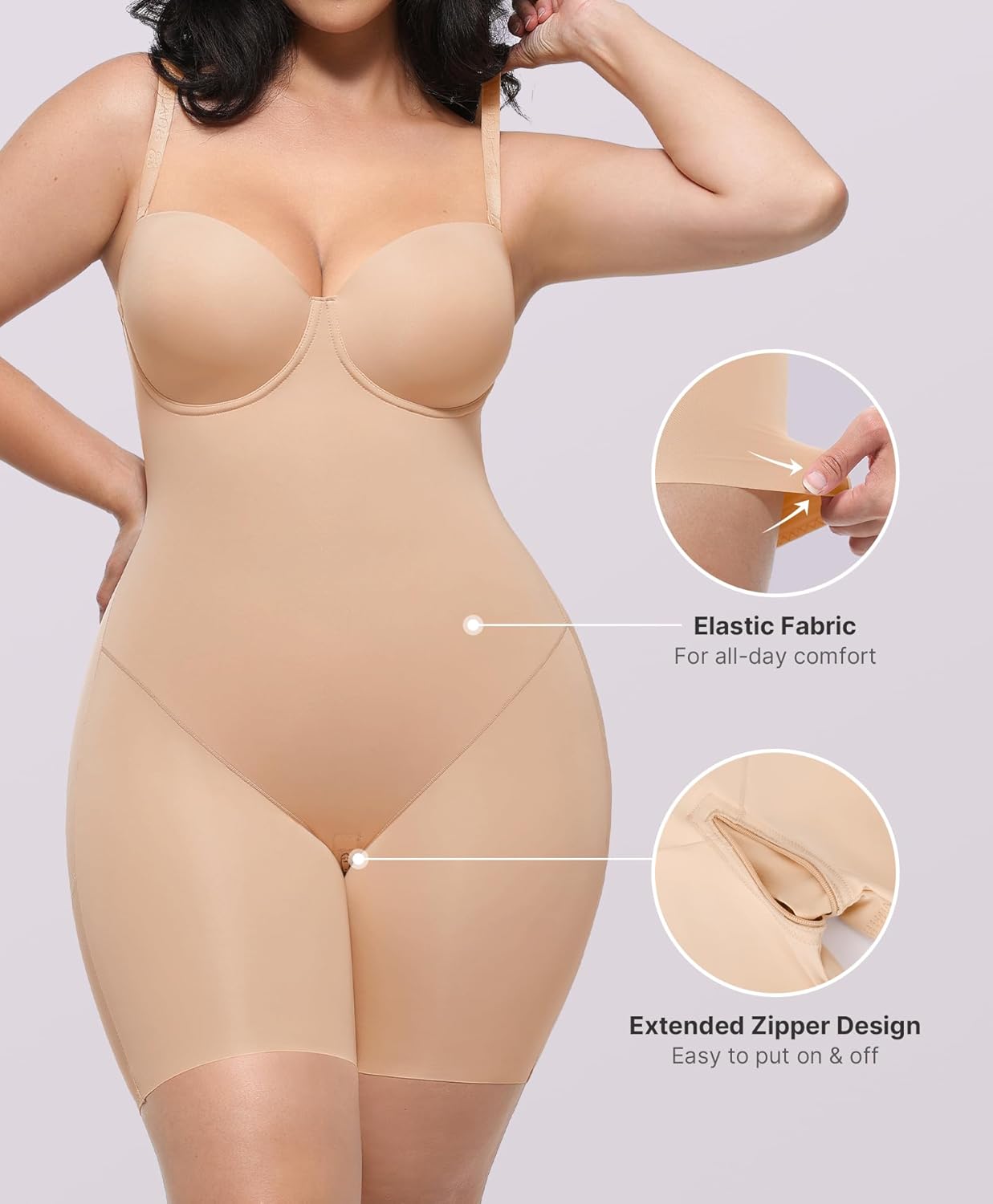 SHAPELLX Shapewear for Women Strapless Bodysuits Tummy Control Body Shaper Butt Lifting Shapewear with Removable Straps - Image 5