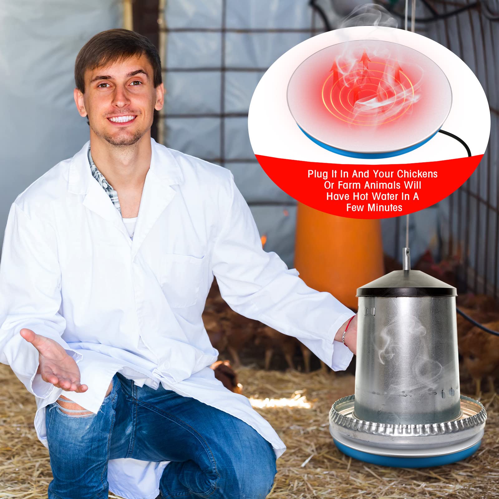 Paquete de 2 calentadores de agua para pollo, base de calentador de agua para aves de corral, almohadilla calentada, descongelador, base calentada, fuentes de aves de corral, accesorios con cable de