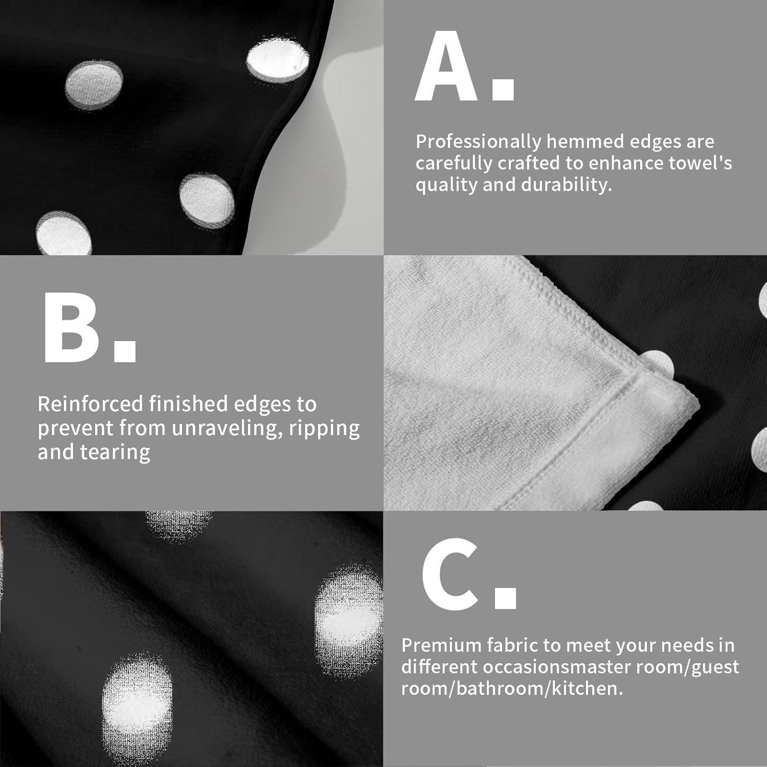 Giwawa Black and White Hand Towel - Vintage Black White Polka Dot Bathroom Hand Towels Modern Simple Face Towels Absorbent Fingertip Towels for Kitchen Gym 14 x 28 Inch, Set of 2 - Image 3