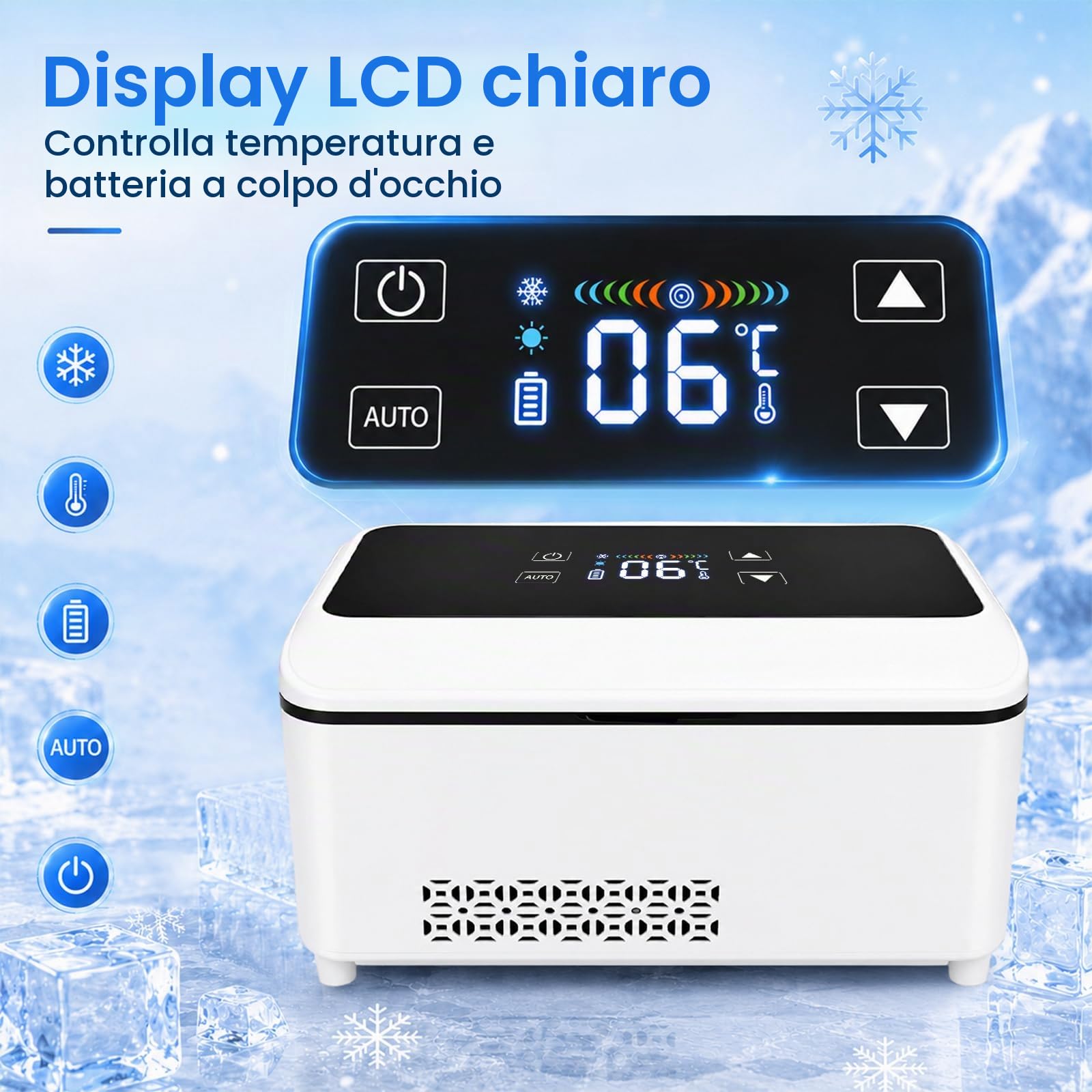 Frigorifero elettrico per insulina, grande capacità, 2-8 °C, portatile, con batteria da 13600 mAh, mini frigo per medicinali, indicatore della temperatura LCD, per auto, viaggi, esterni