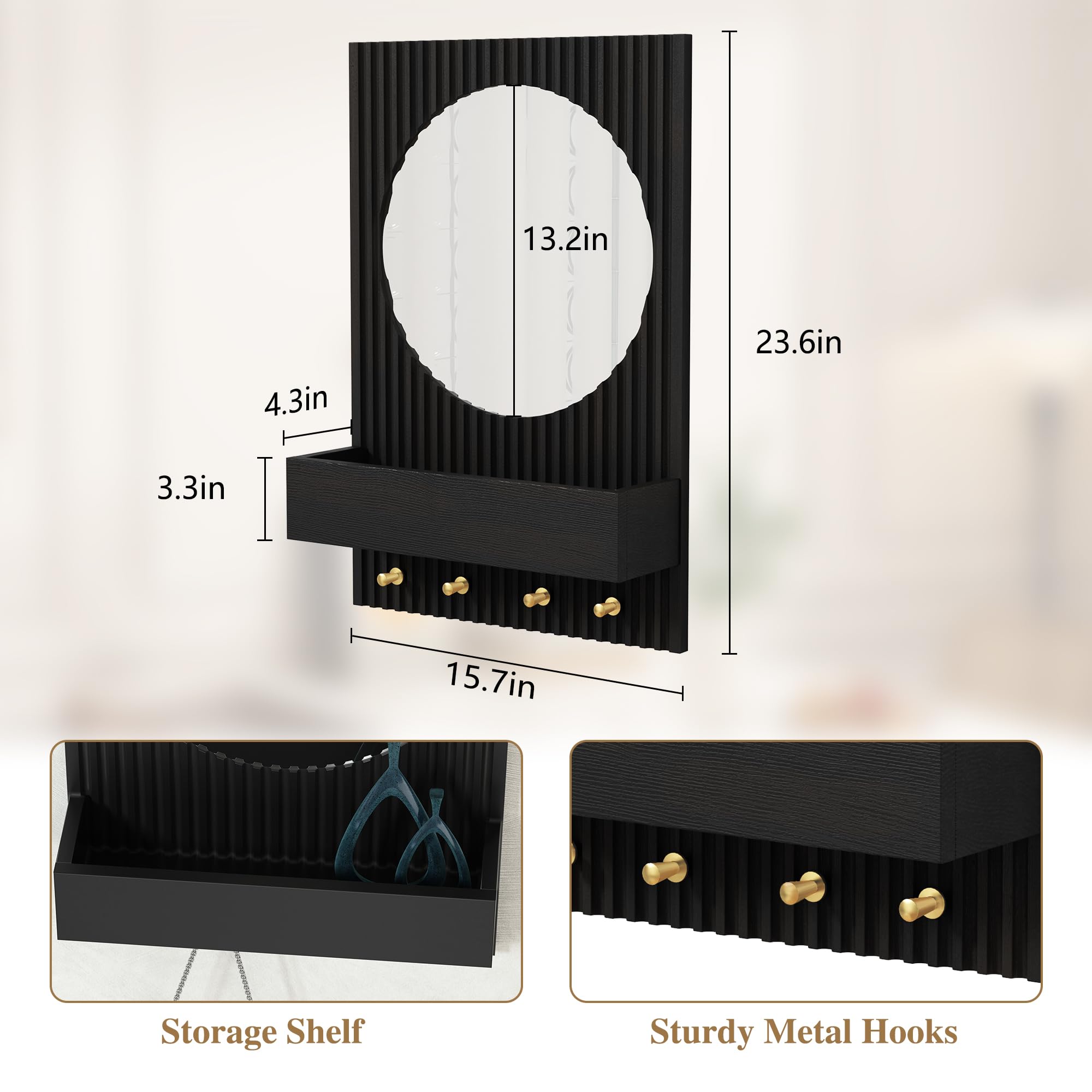 Amazon.com: ARTPOWER Wood Wall Mirror with Shelf&Hooks, 24