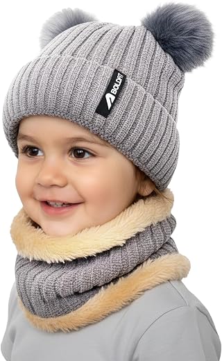 Boldfit Kids Winter Cap with Neck Warmer (1-4 Years) Soft Knit Woollen Skull Cap for Children Warm Beanie for Kids with Fu...