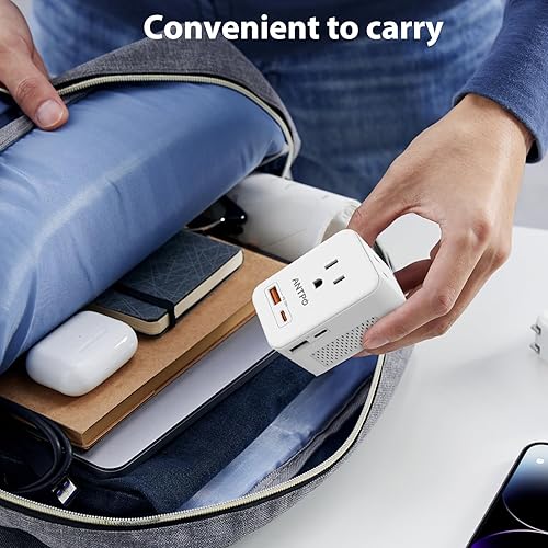Miniatura 4 de ANTPO - Convertidor de voltaje de 220 V a 110 V de EE. UU. a Europa con 2 puertos USB, 2 USB C PD 20 W, 2 salidas de CA convertidor de viaje para
