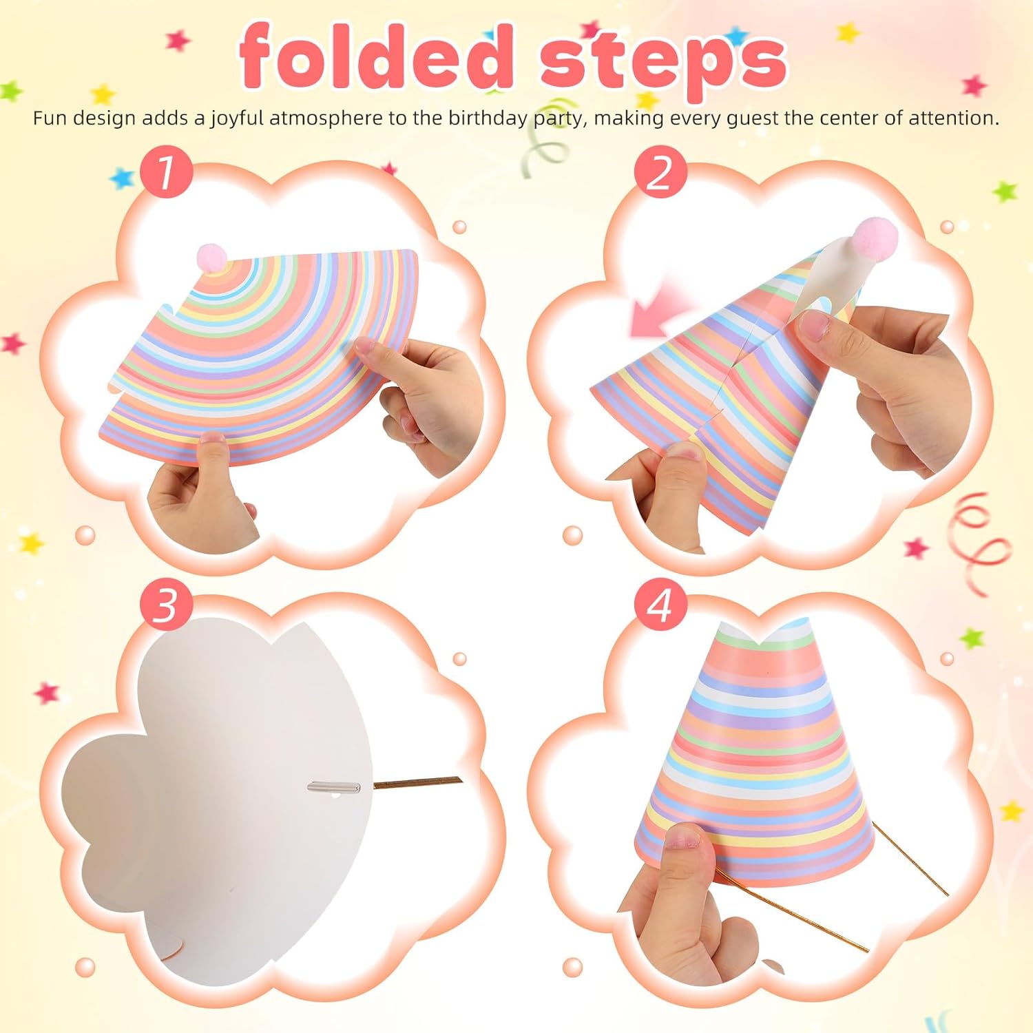 Veemoon 16 Pcs Birthday Party Cone Hats: Kids Adults Paper Birthday Hats with Pom Poms - Colored Party Headwear for Celebrations Holiday Favors