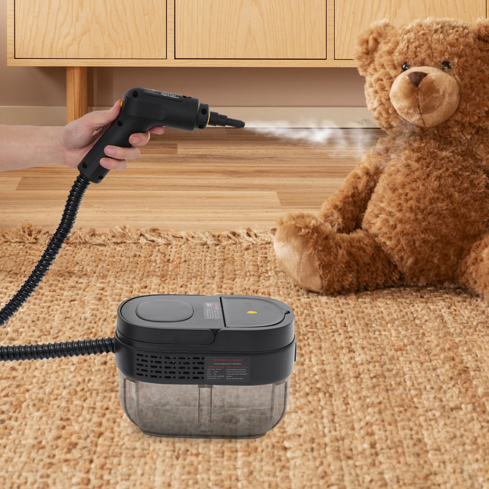 Handdampfreiniger Hochtemperatur-Druck-Dampfreinigungsmaschine Schwarz | Kann als Dampfmopp, Autoreiniger, Bodenreiniger und Teppichreiniger verwendet werden.