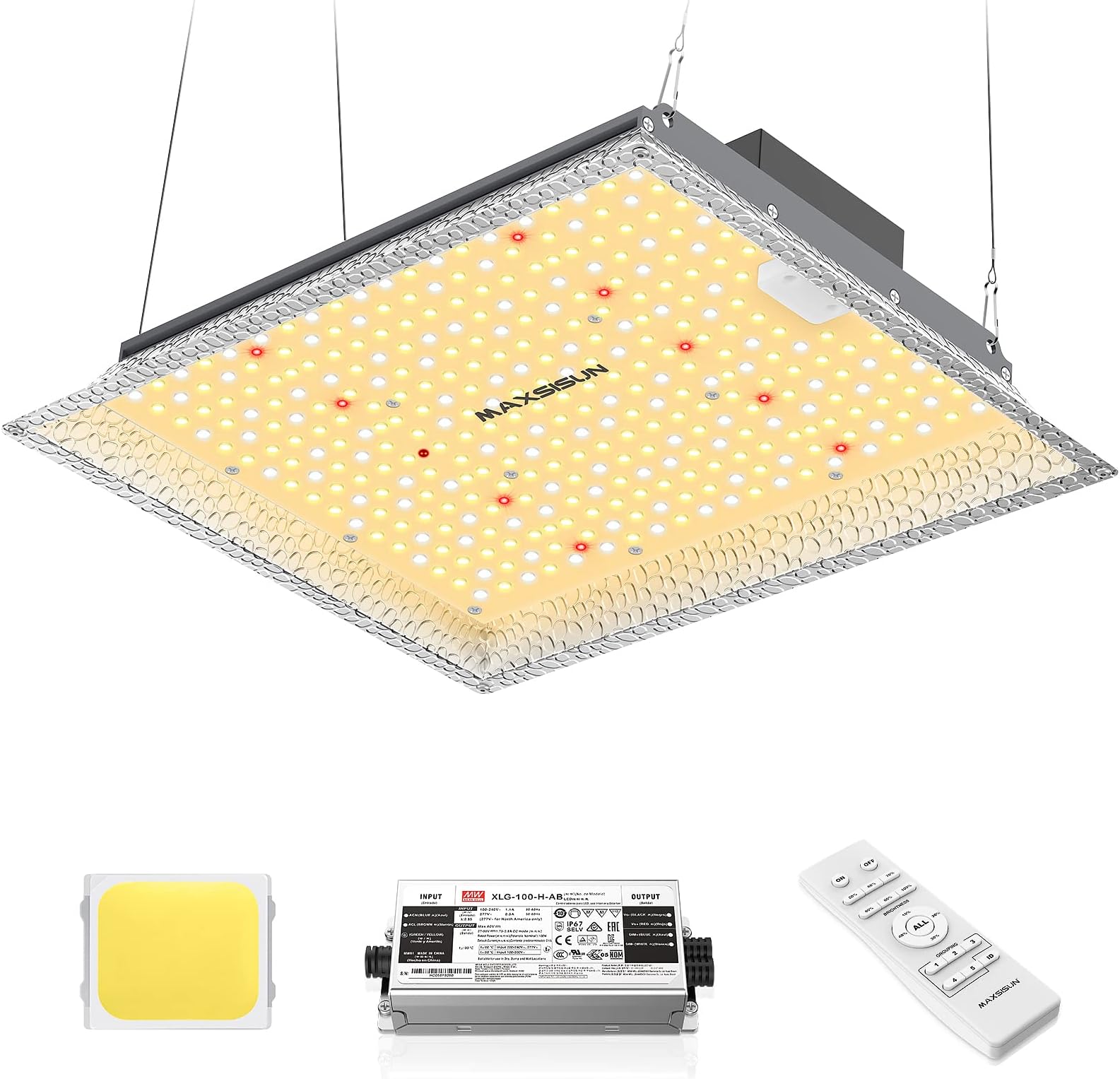 MAXSISUN MF1000 Grow Light, 100 Watt LED Grow Lights for Indoor Plants Full Spectrum Remote Control Dimmable Growing Lamps for a 2’x2’ Grow Tent Veg & Bloom