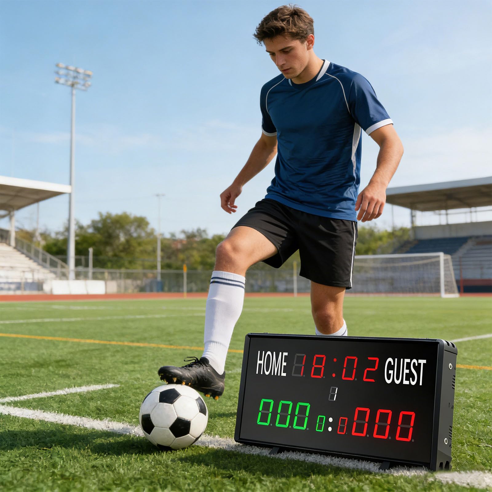Marcador deportivo LED de visibilidad con temporizador de cuenta regresiva para fútbol, baloncesto, voleibol, voleibol