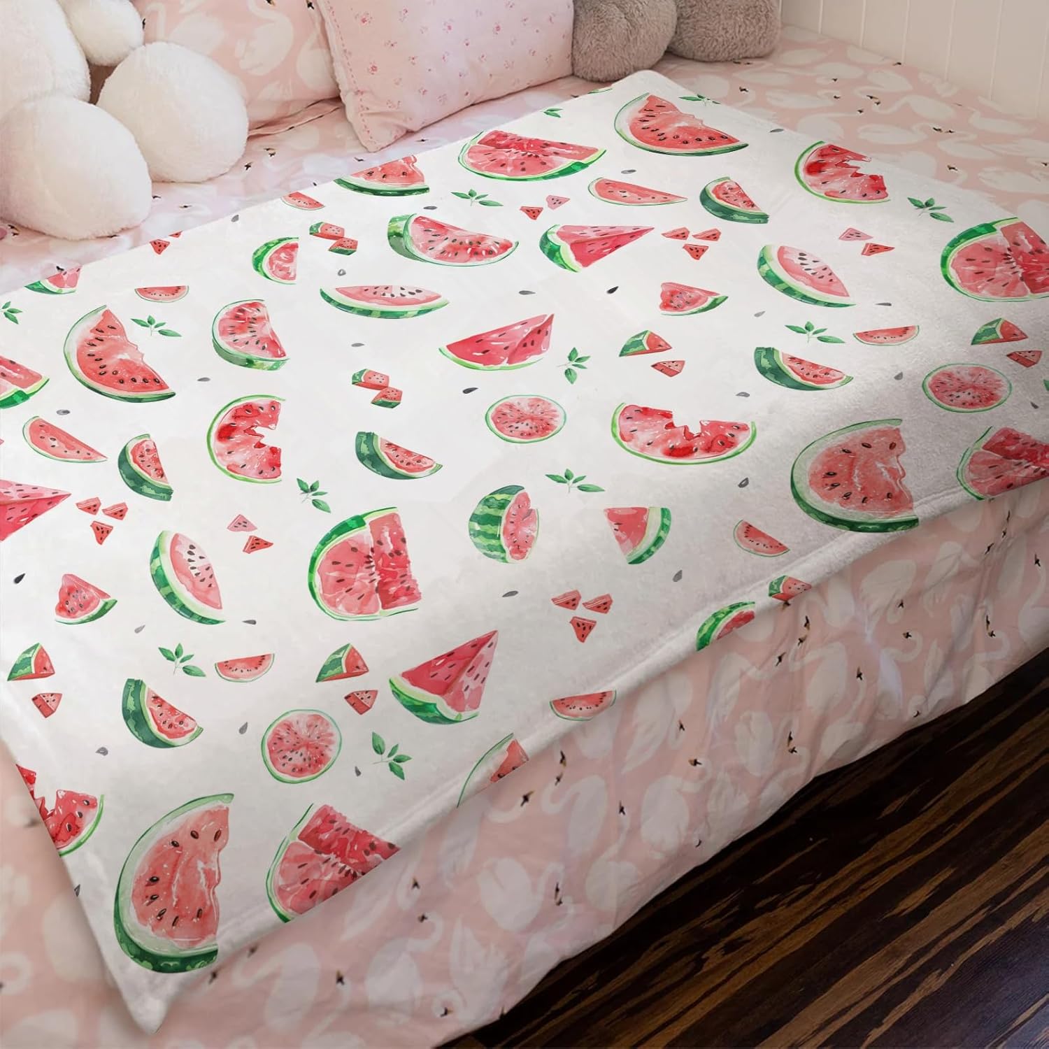 Watercolor Watermelon Baby Blanket for Boy Girl Watermelon Leaves Flannel Receiving Blanket Tropical Summer Fruits Soft Swaddle Blanket Newborn Toddler Nursery Bed Blanket for Crib Stroller 60x80