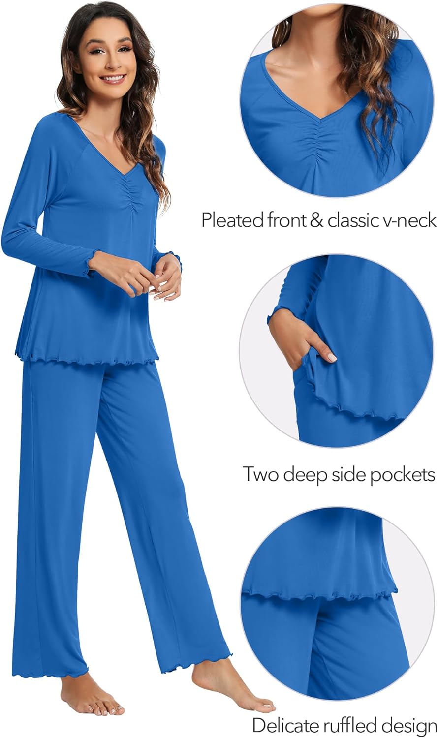 WiWi Viscose from Bamboo Pajama Sets for Women Super Soft Pjs Short Sleeve with Pants Cooling Sleepwear Loungewear S-XXL - Image 4