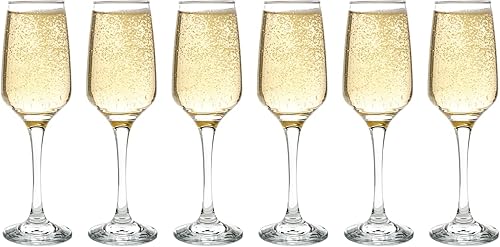Vikko Copas de champán, flauta de champán tostada de 7.4 onzas, copas de champán transparentes, juego de 6 elegantes copas de vino espumoso