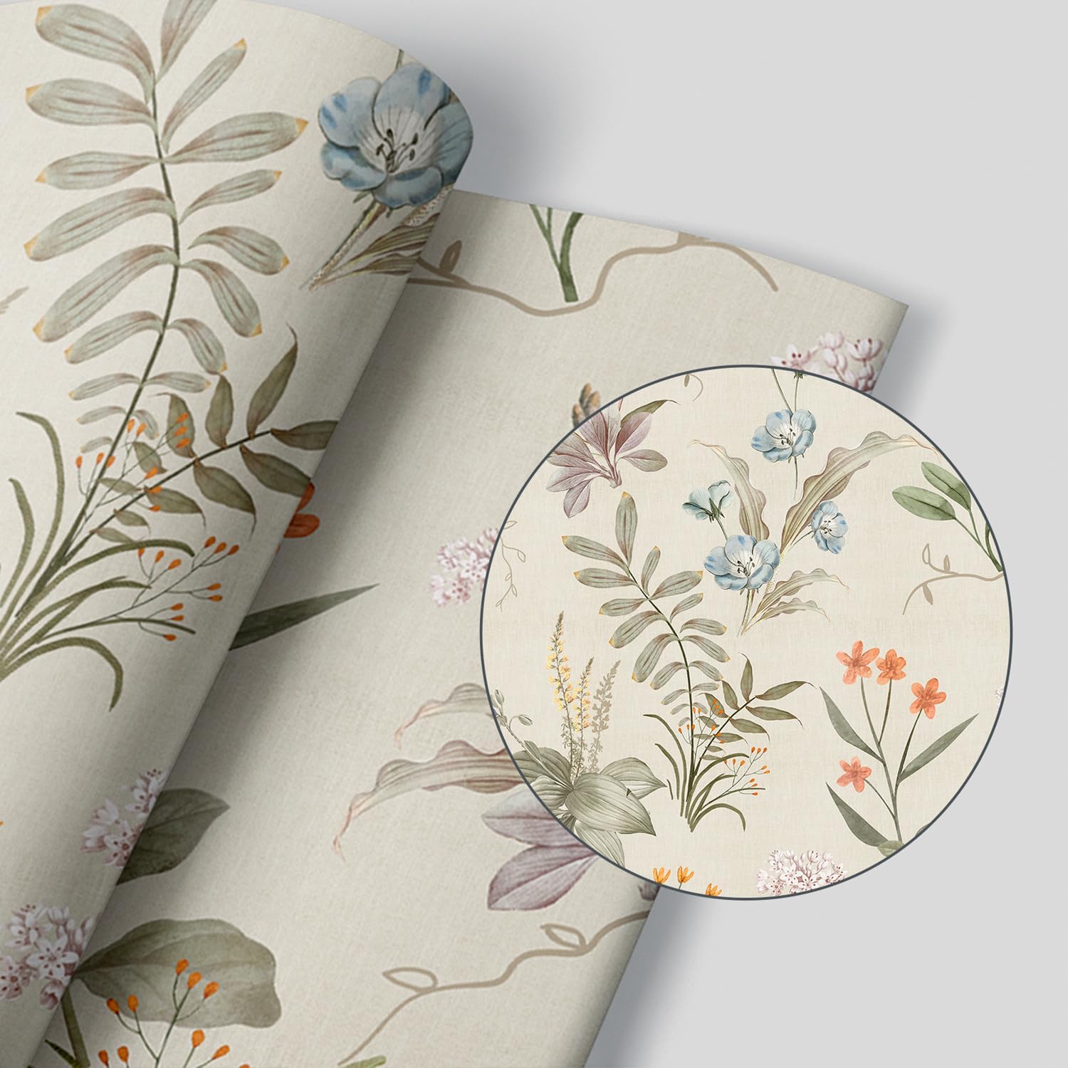 Beige Floral Drawer Liner Peel and Stick Contact Paper self Adhesive Wallpaper Removable Vinyl Decorative Shelf Drawer Liner (Beige Floral, 118 inch x 17.4 inch)