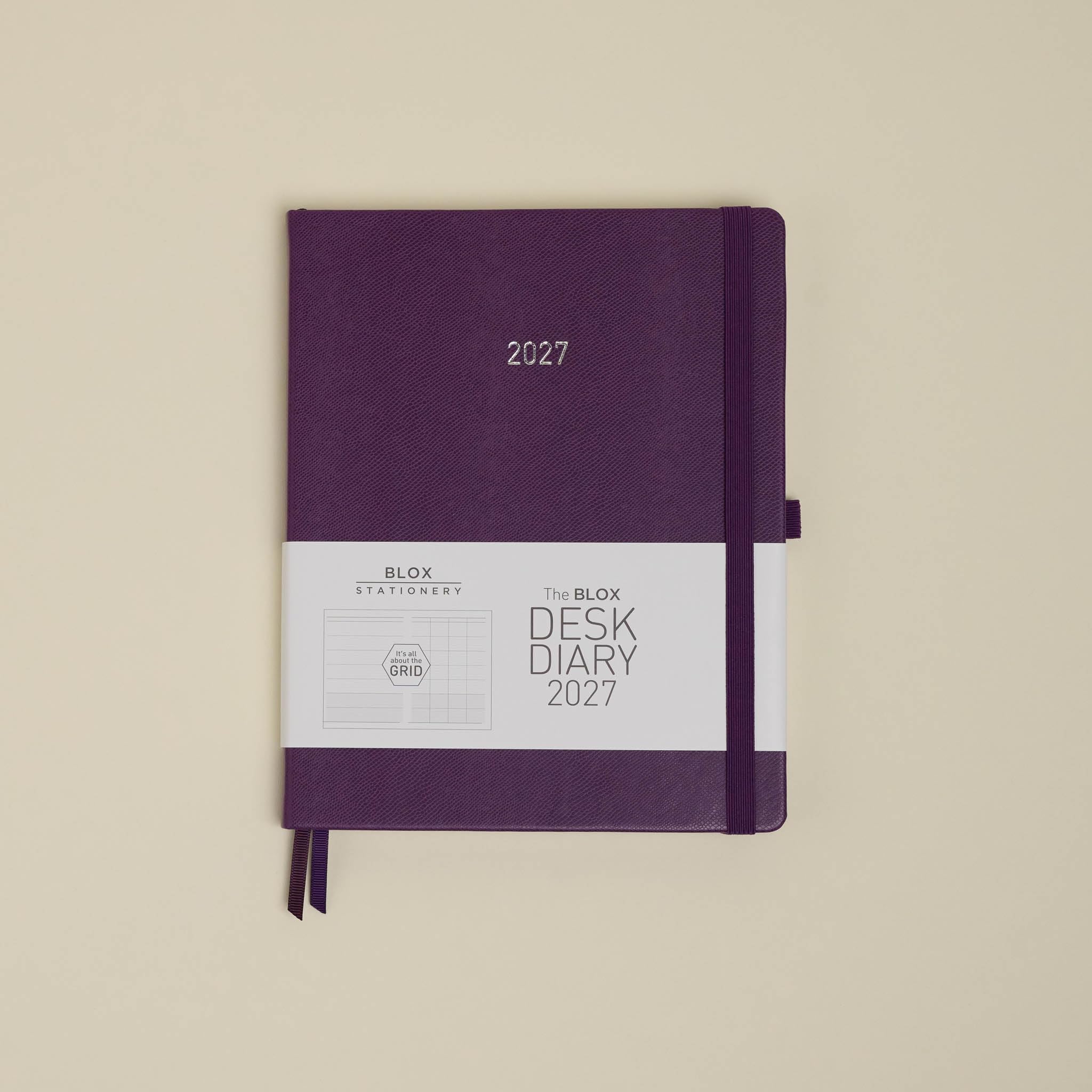 BLOX Desk Diary 2027 (Grape) - large desk 2027 diary - Jan to Dec 2027 - Week-To-View with 4 column GRID layout - organise and plan your busy life