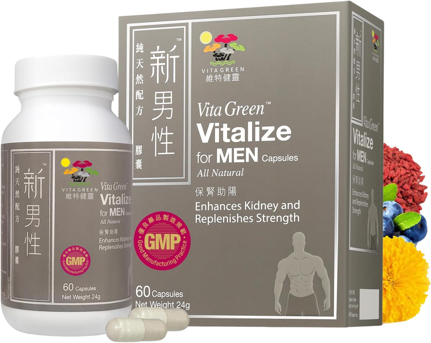 Vita Green Vitalize for Men - Energy Booster, Stamina & Kidney Health Support Supplement - Vitality for Active Lifestyles, Endurance, Long-Term Wellness & Drive - 60 Capsules