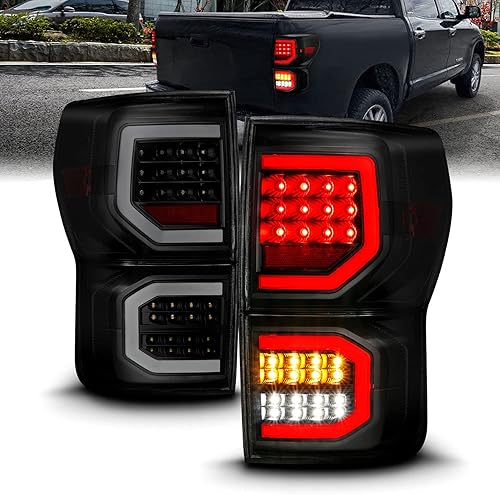Miniatura 2 de AmeriLite Para Toyota Tundra Pickup 2007-2013 Negro oscuro LED completo Tubo de doble tipo C de repuesto luces traseras lámpara de freno