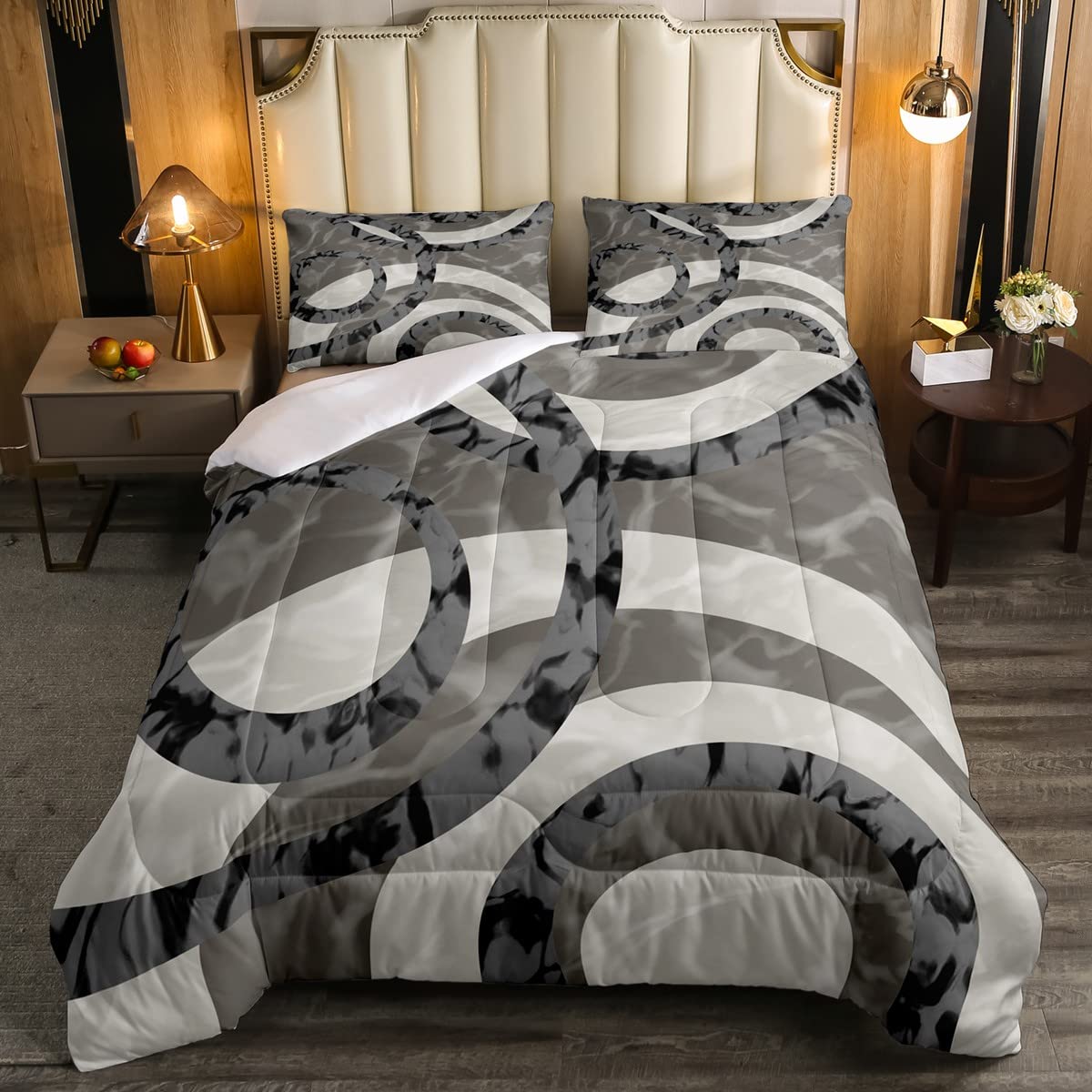 Parure de lit motif géométrique gris lavable lit simple rétro