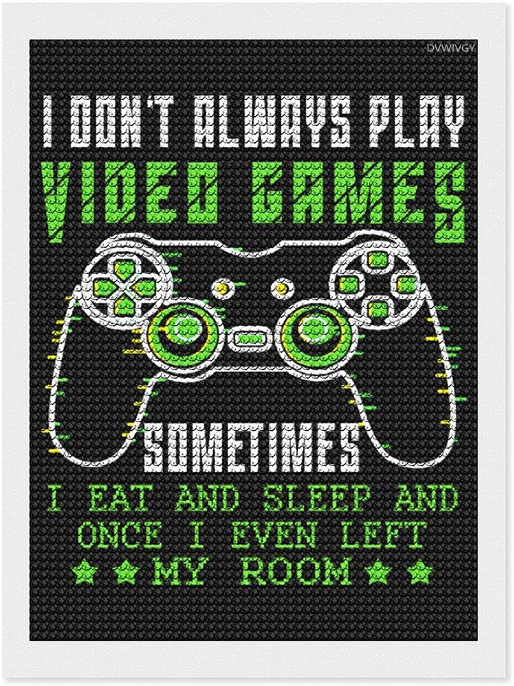 DIY Diamond Painting Kits Funny Video Games Gamer Saying Diamond Art for Adults Kids, Full Round Drill Paint by Numbers Arts Pictures for Home Wall