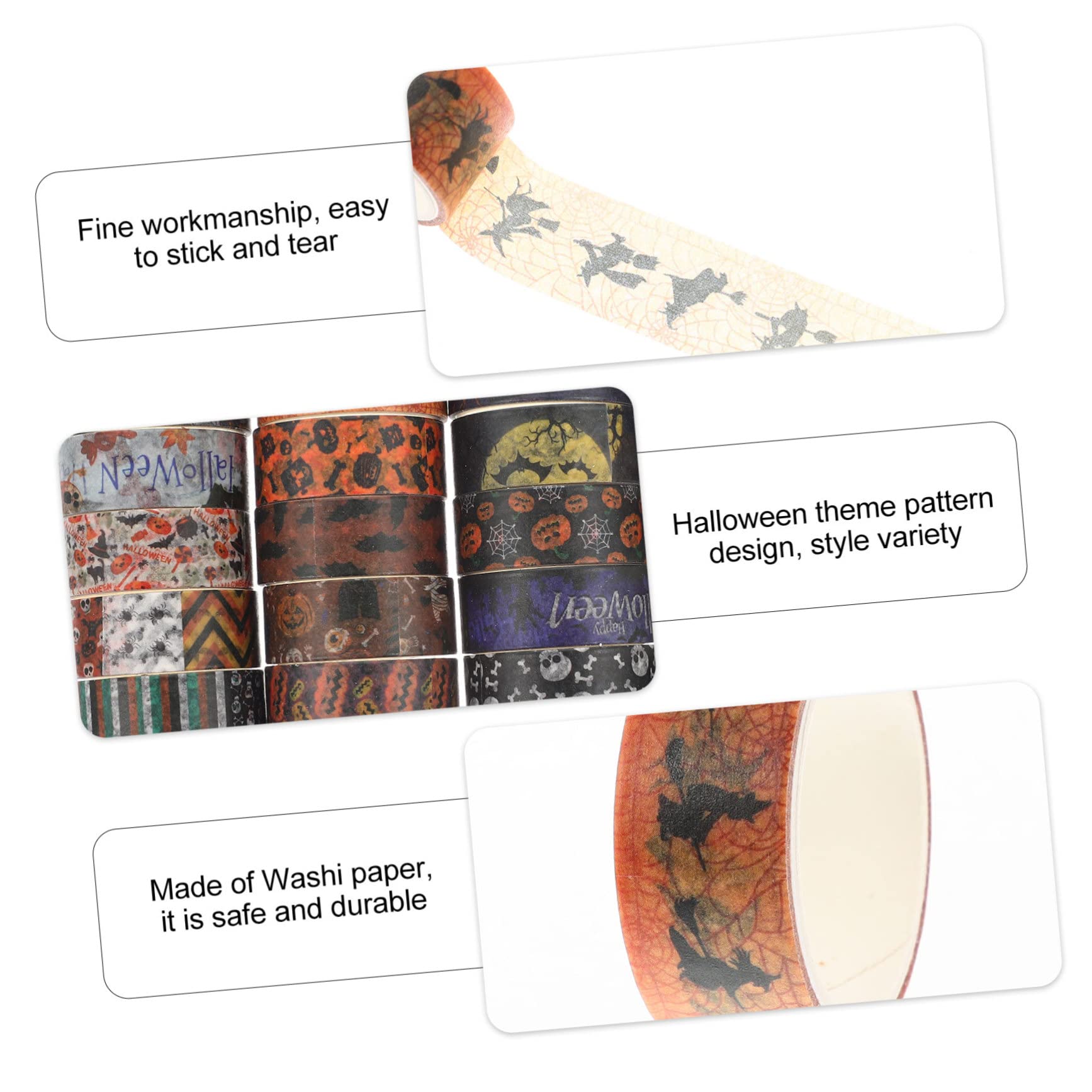 TEHAUX 120piezas Cintas Washi De Halloween Decorativas De Diseño Festivo para Manualidades Diarios y Tarjetas Adhesivas y Ecológicas