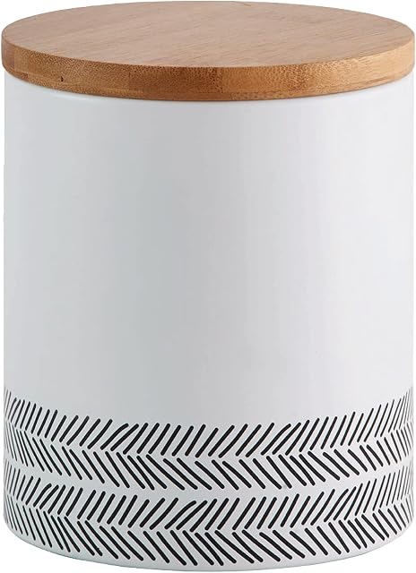 Typhoon Monochrome Medium Airtight Storage Container with Bamboo Lid, Stainless Steel, White
