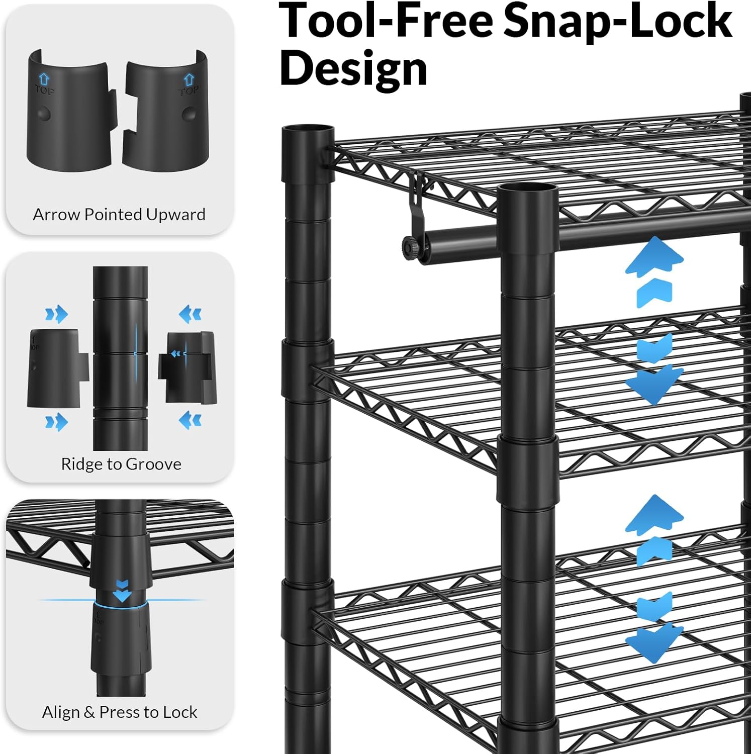 Pro Clothes Rack, 3 Tiers Adjustable Shelving Clothing Racks with Hanger Rods,Heavy Duty Metal Freestanding Garment Rack, Portable Cloest Organizer System for Bedroom, Max Load 450lbs, Black