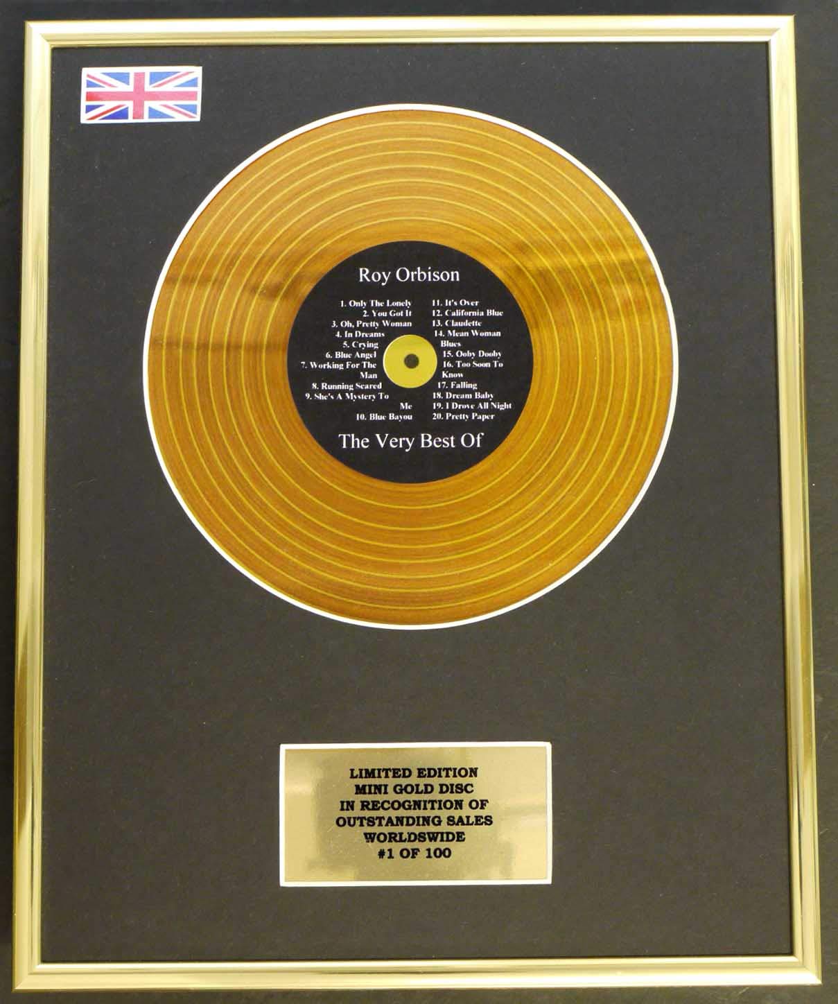 ROY ORBISON/MINI GOLD DISC DISPLAY/LIMITED EDITION/COA/THE VERY BEST OF
