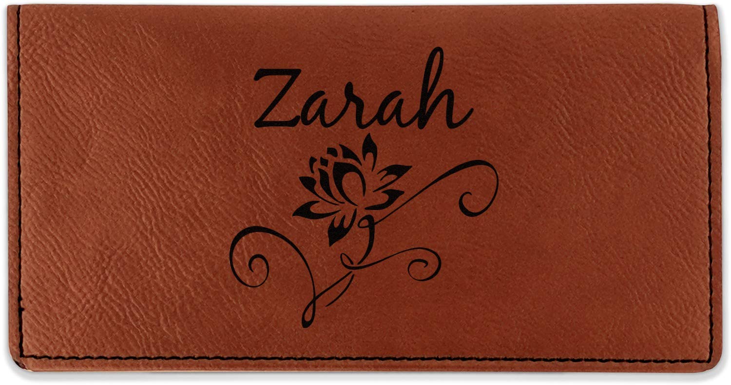 RNK Shops Personalized Lotus Flowers Leatherette Checkbook Holder - Single Sided